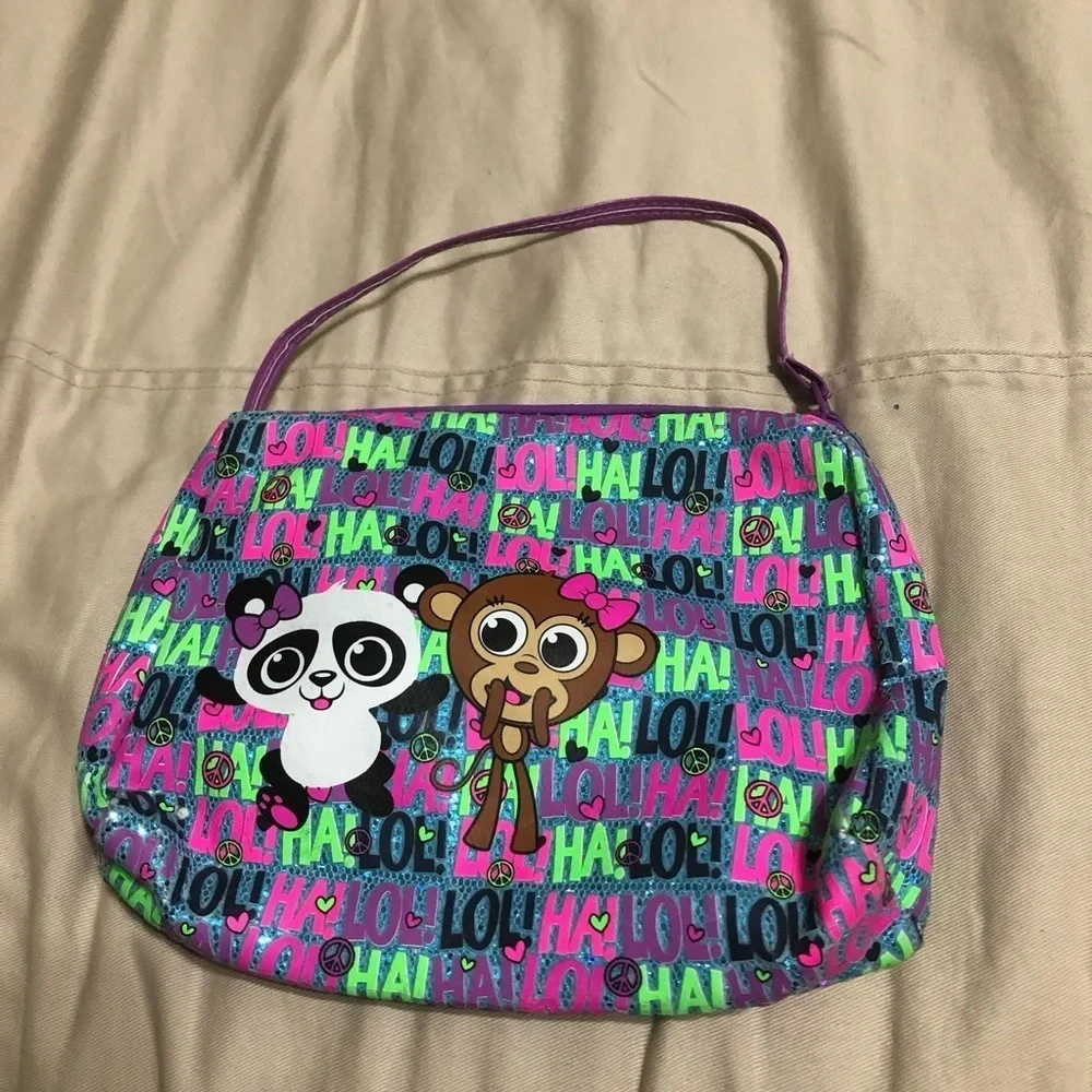 Colorful Kids panda and monkey Print Pouch / little girls purse